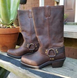 Real Leather Brown Harness-strap Boots